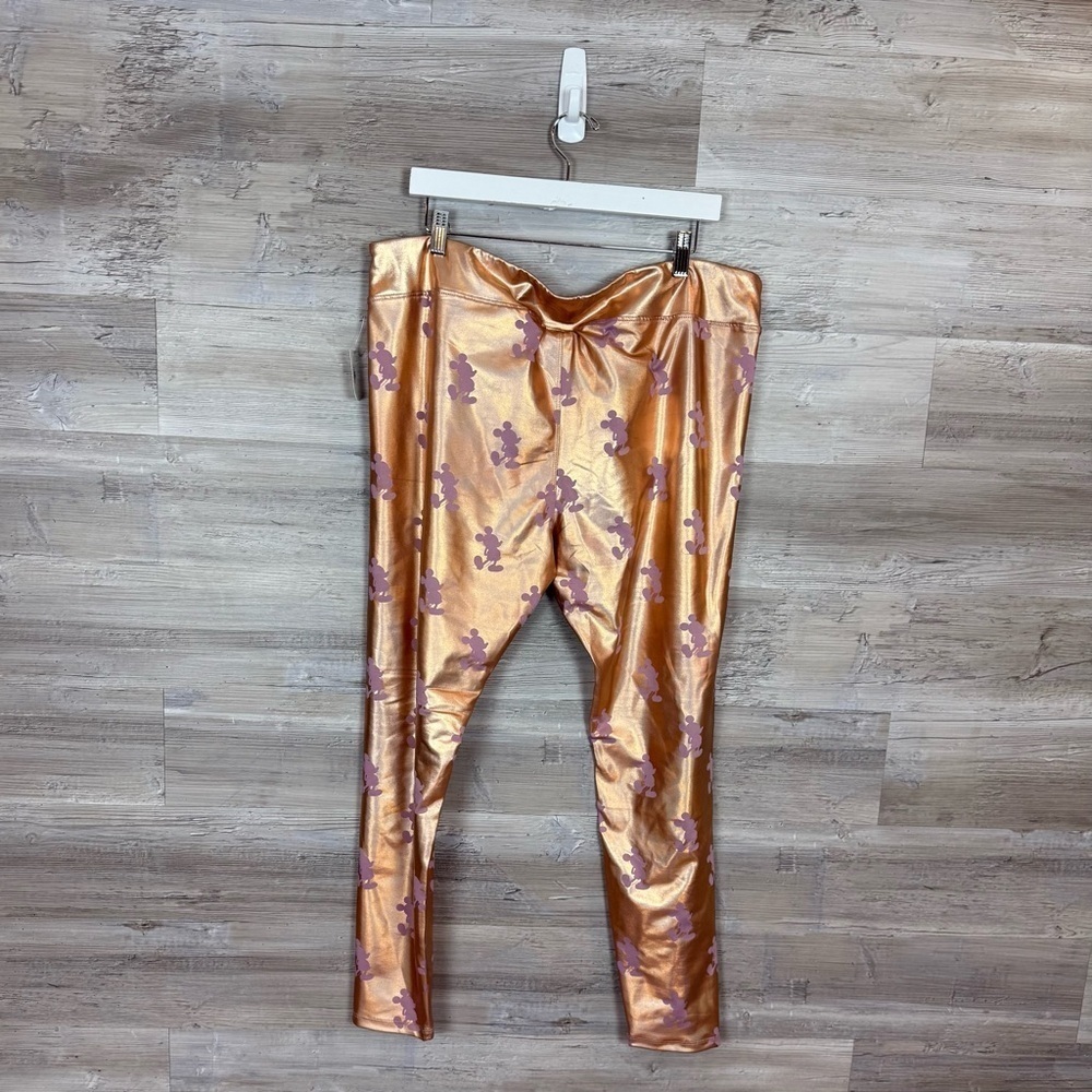 Disney Shimmering Gold Leggings with Purple Mickey Design